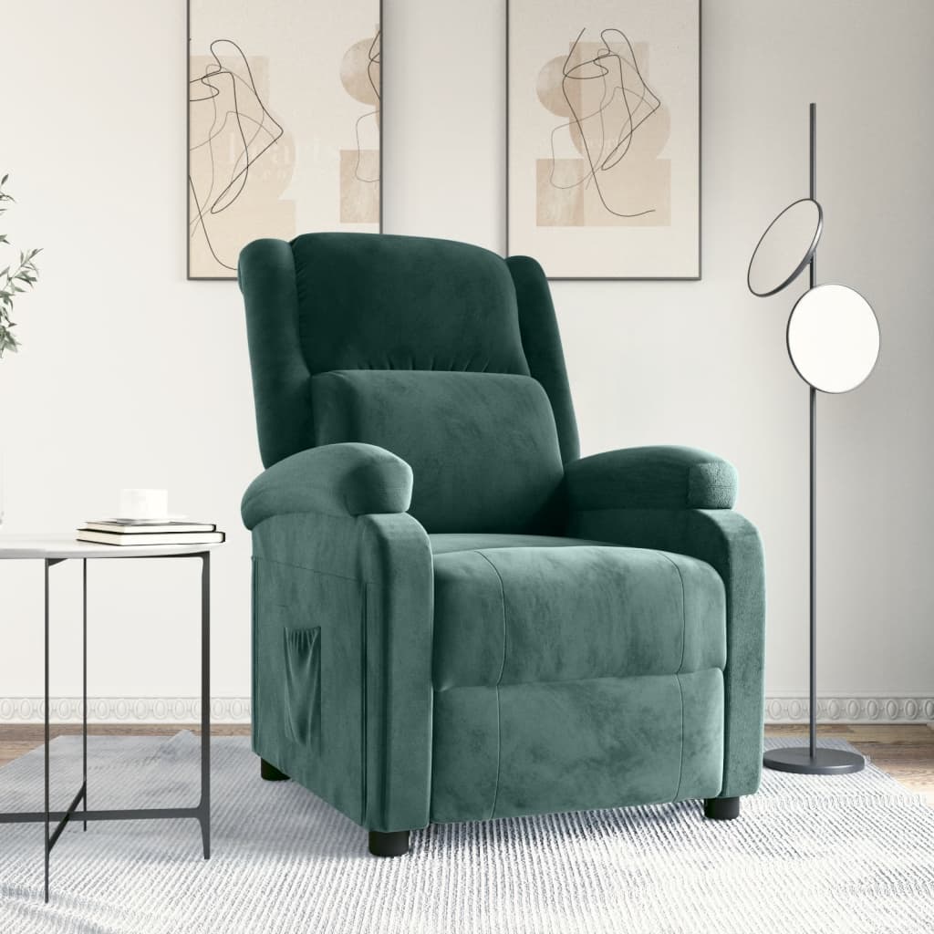 Poltrona Reclinabile Verde Scuro in Velluto