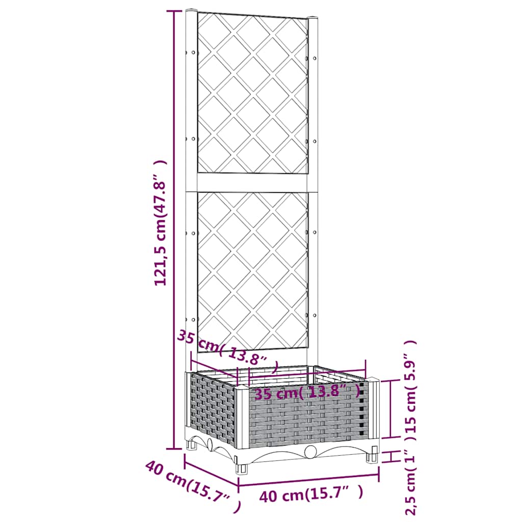 Fioriera da giardino con traliccio blu grigio 40x40x121,5 cm PP | homemem39