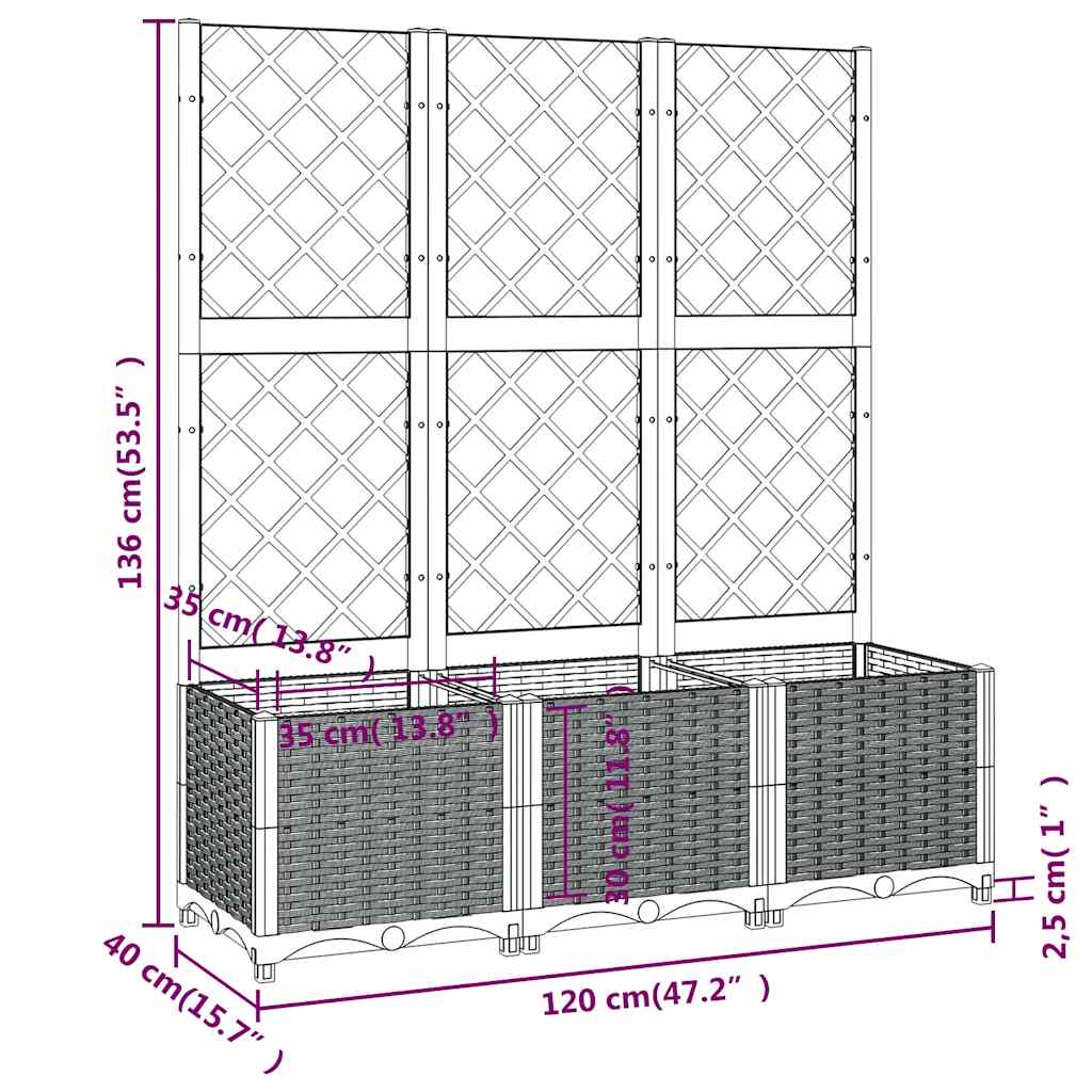 Fioriera da Giardino con Graticcio Grigio Blu 120x40x136 cm PP