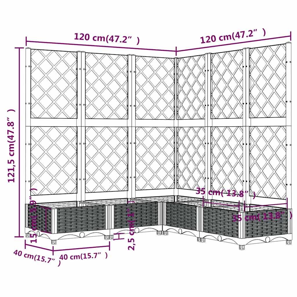 Fioriera Giardino e Graticcio Grigio Blu 120x120x121,5 cm PP | homemem39