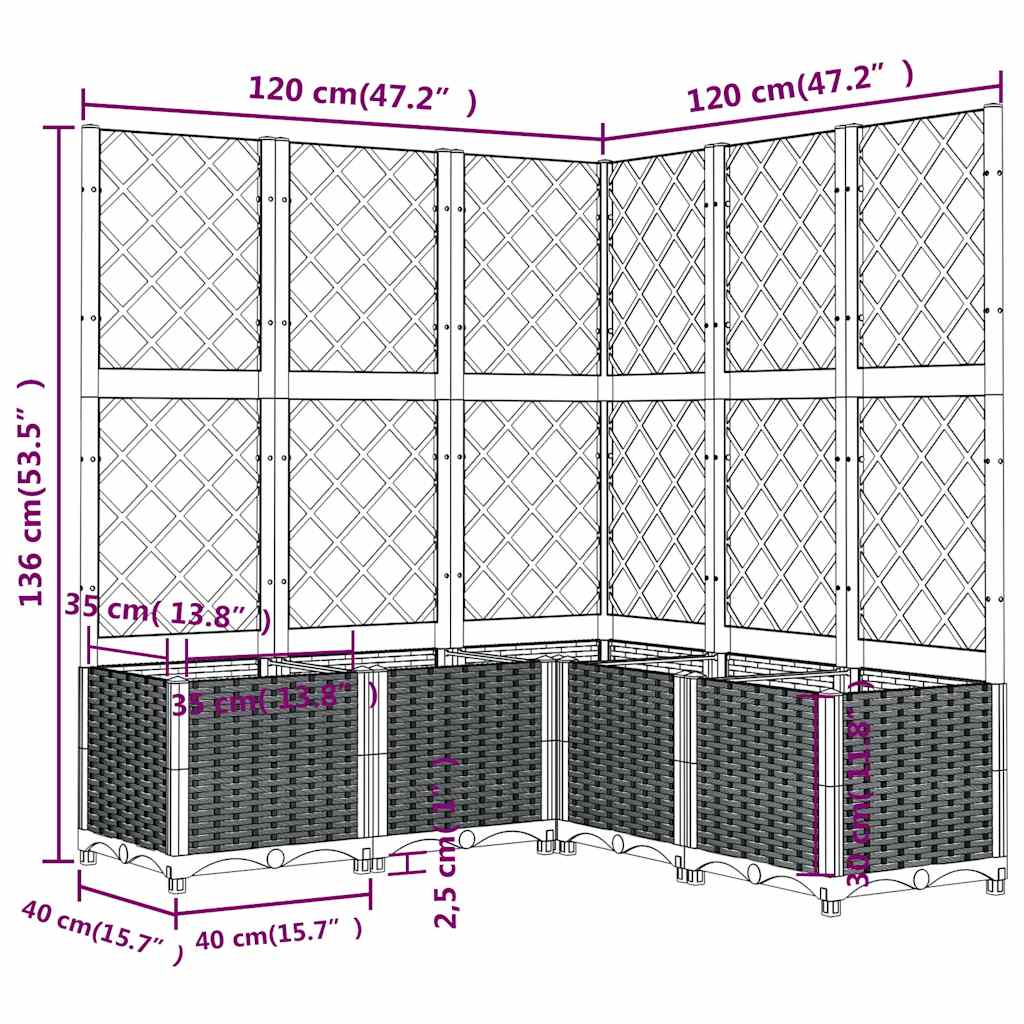 Fioriera da Giardino Graticcio Grigio Blu 120x120x136cm PP | homemem39