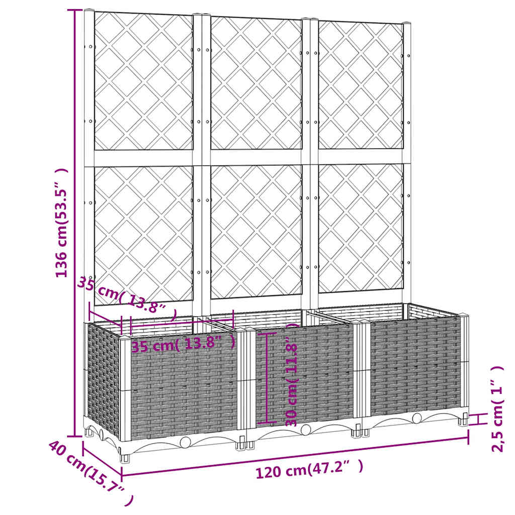 Fioriera da giardino con traliccio marrone 120x40x136 cm PP - homemem39