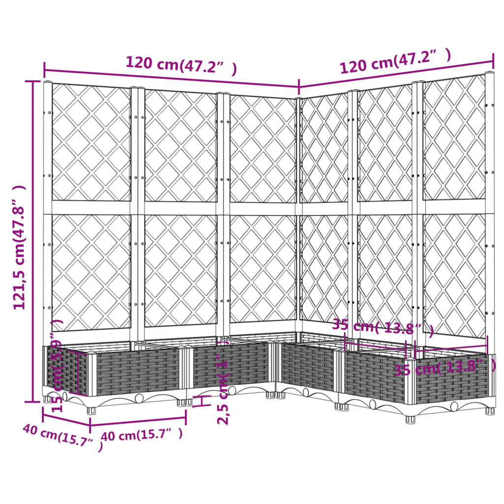 Fioriera da Giardino e Graticcio Marrone 120x120x121,5 cm in PP | homemem39