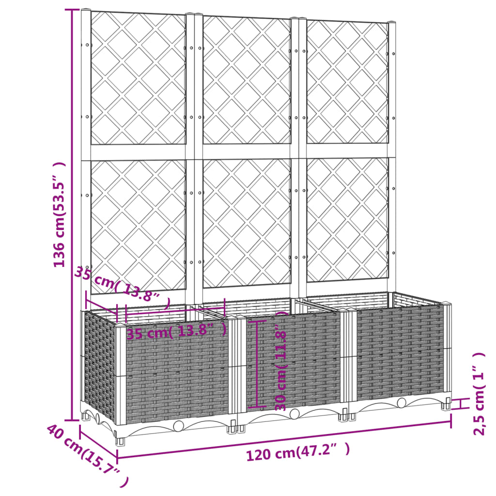 Fioriera da giardino con traliccio nera 120x40x136 cm PP | homemem39