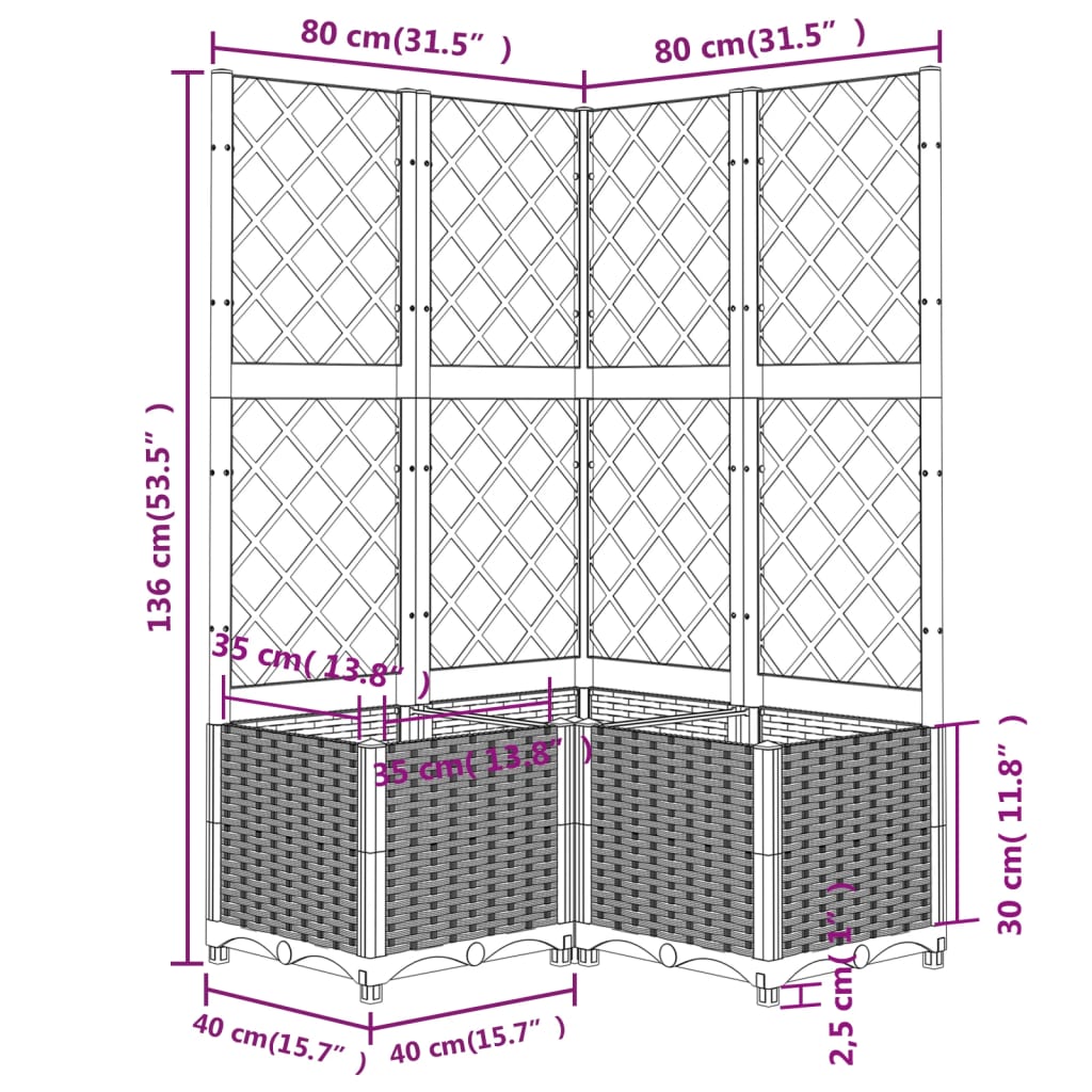 Fioriera da Giardino con Graticcio Nero 80x80x136 cm in PP - homemem39