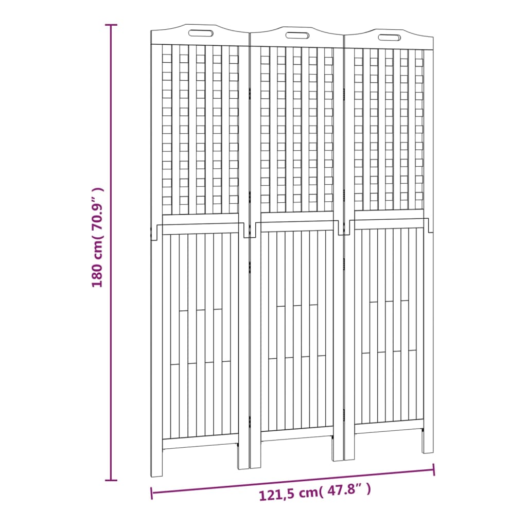 Divisorio a 3 Pannelli 121,5x2x180 cm Legno Massello di Acacia | homemem39