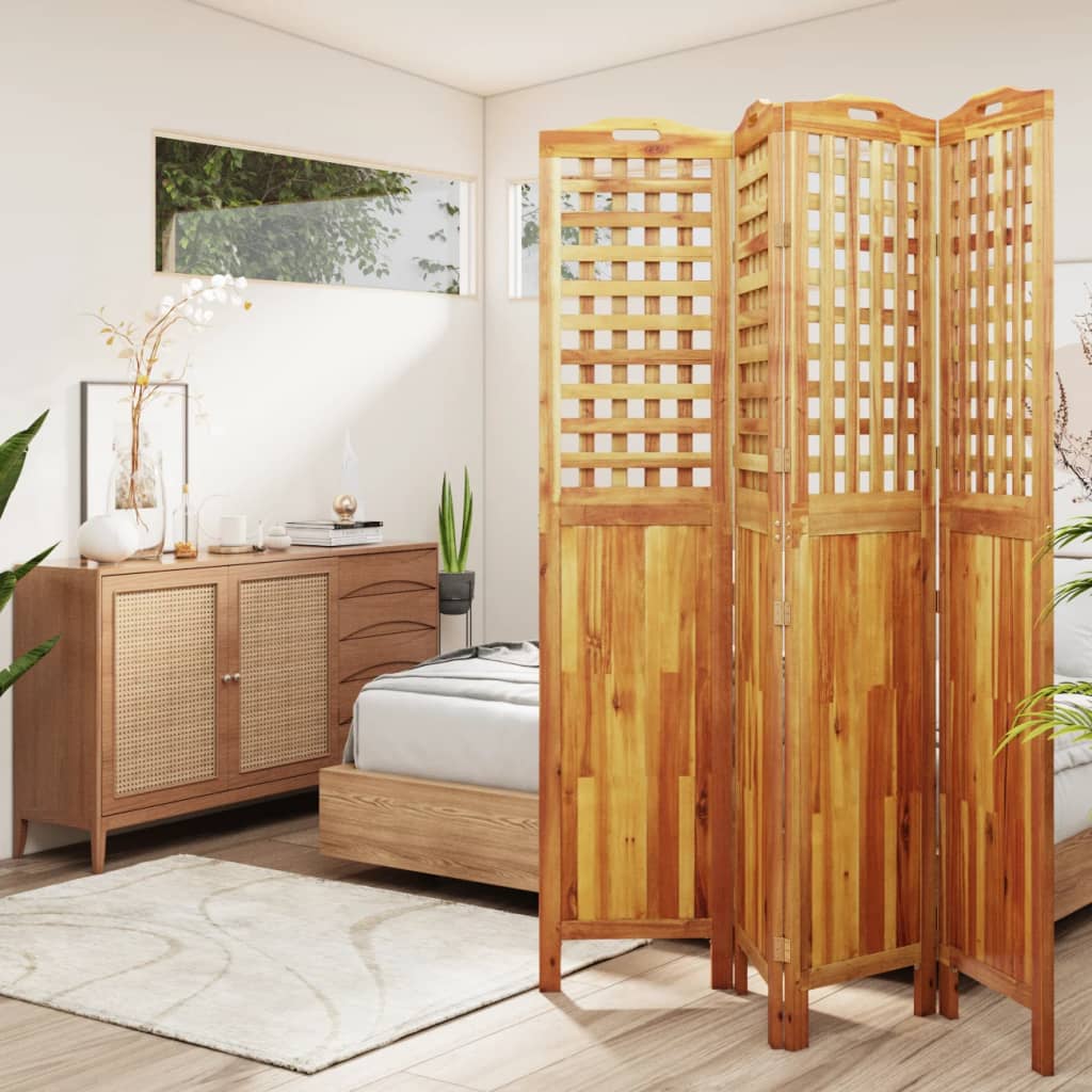 Divisorio a 4 Pannelli 162x2x180 cm Legno Massello di Acacia - homemem39