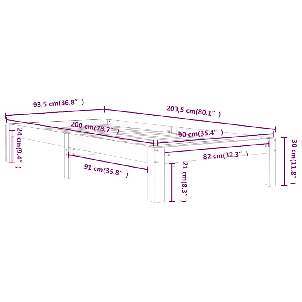 Giroletto in Legno Massello di Pino 90x200 cm | homemem39