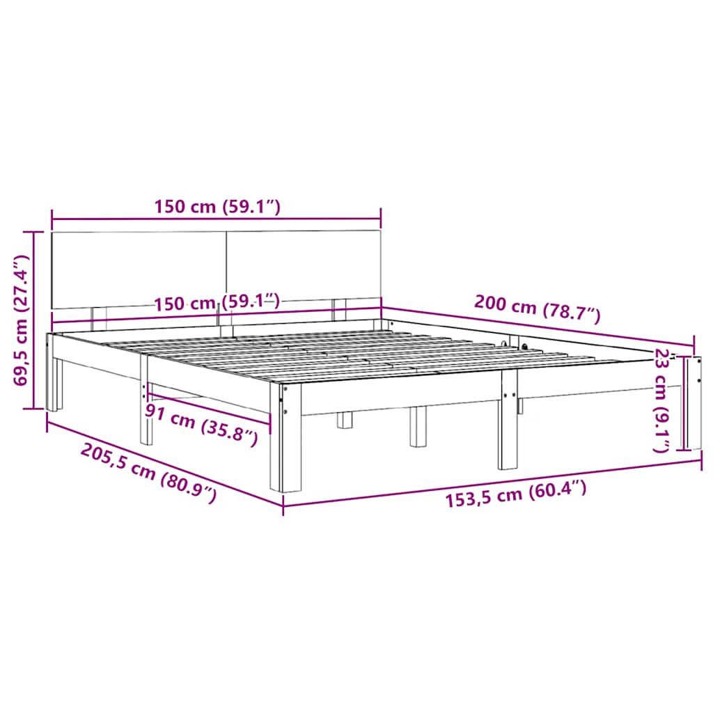 Giroletto Bianco in Legno Massello 150x200 cm King Size | homemem39
