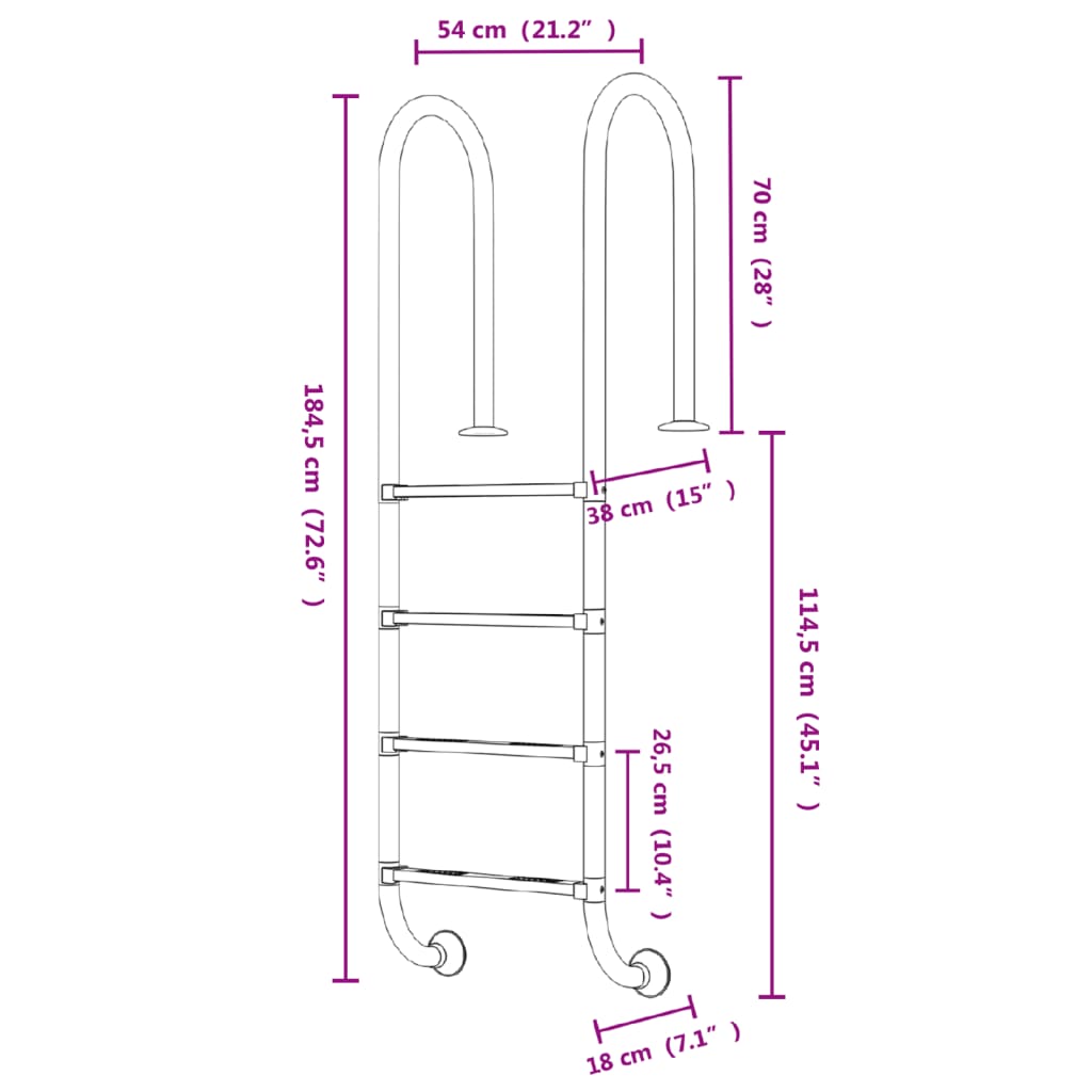 Scala per Piscina 54x38x184,5 cm Acciaio Inox 304