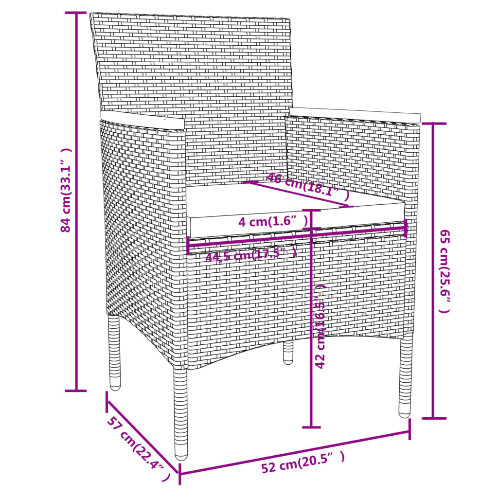 Set Mobili da Pranzo per Giardino 3 pz in Polyrattan Grigio | homemem39