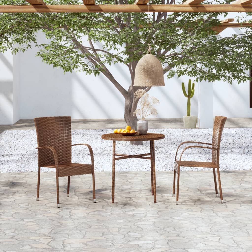 3-piece Garden Dining Furniture Set in Brown Polyrattan