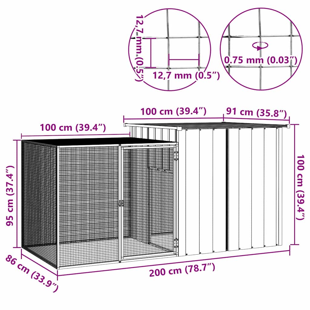 Gabbia per Polli grigio 200x91x100 cm Acciaio Zincato | homemem39