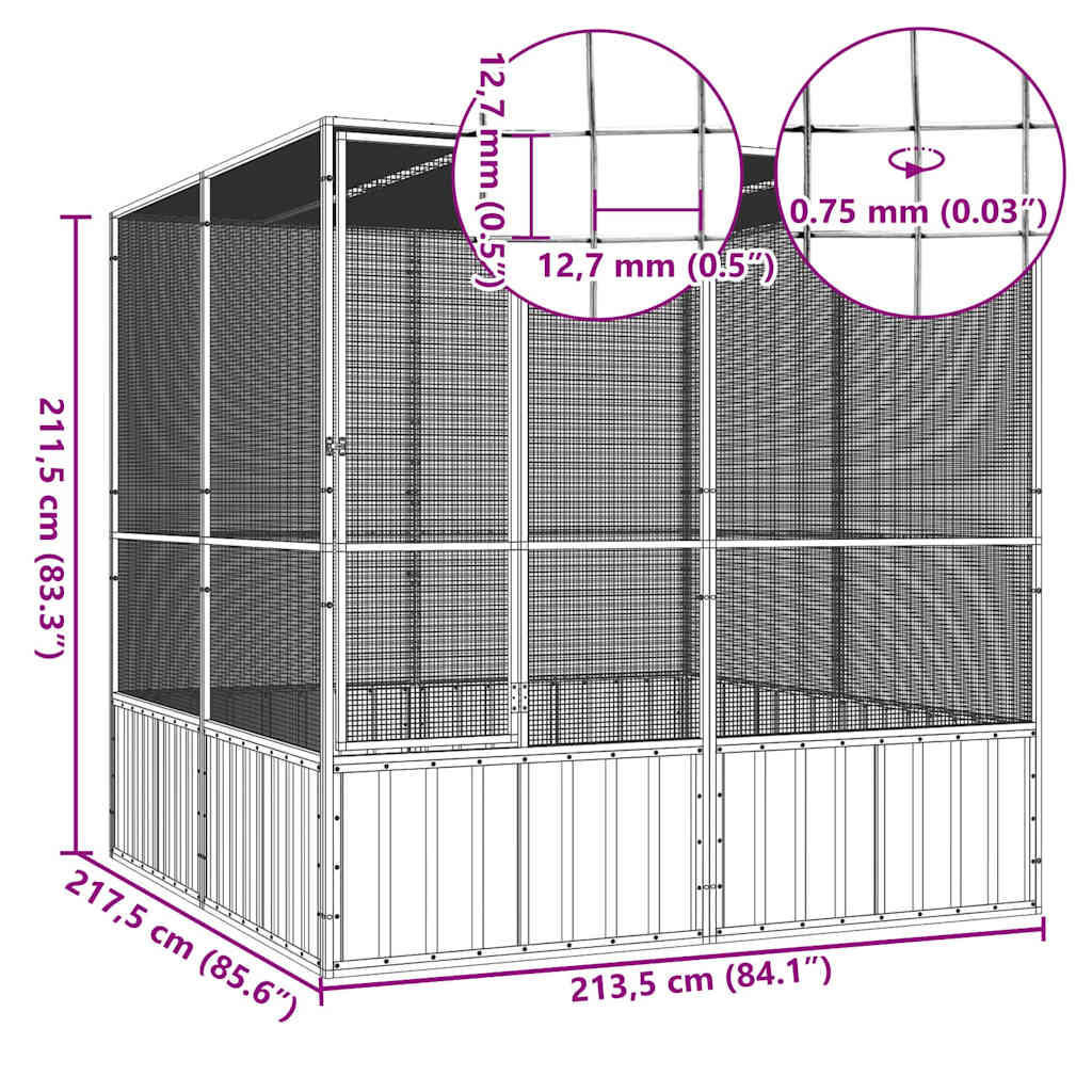 Gabbia Uccelli Antracite 213,5x217,5x211,5 cm Acciaio Zincato | homemem39