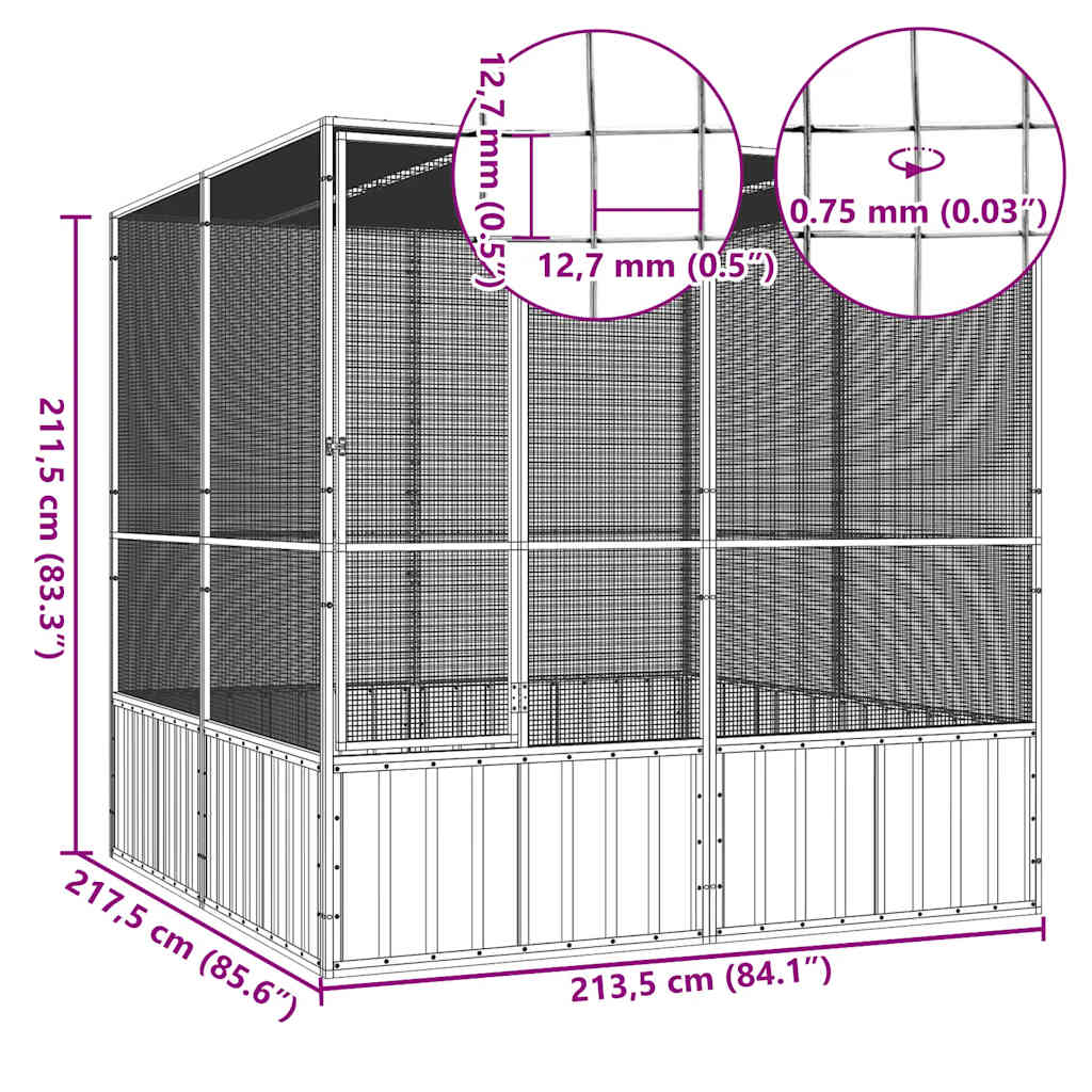 Gabbia per Uccelli Grigia 213,5x217,5x211,5 cm Acciaio Zincato | homemem39