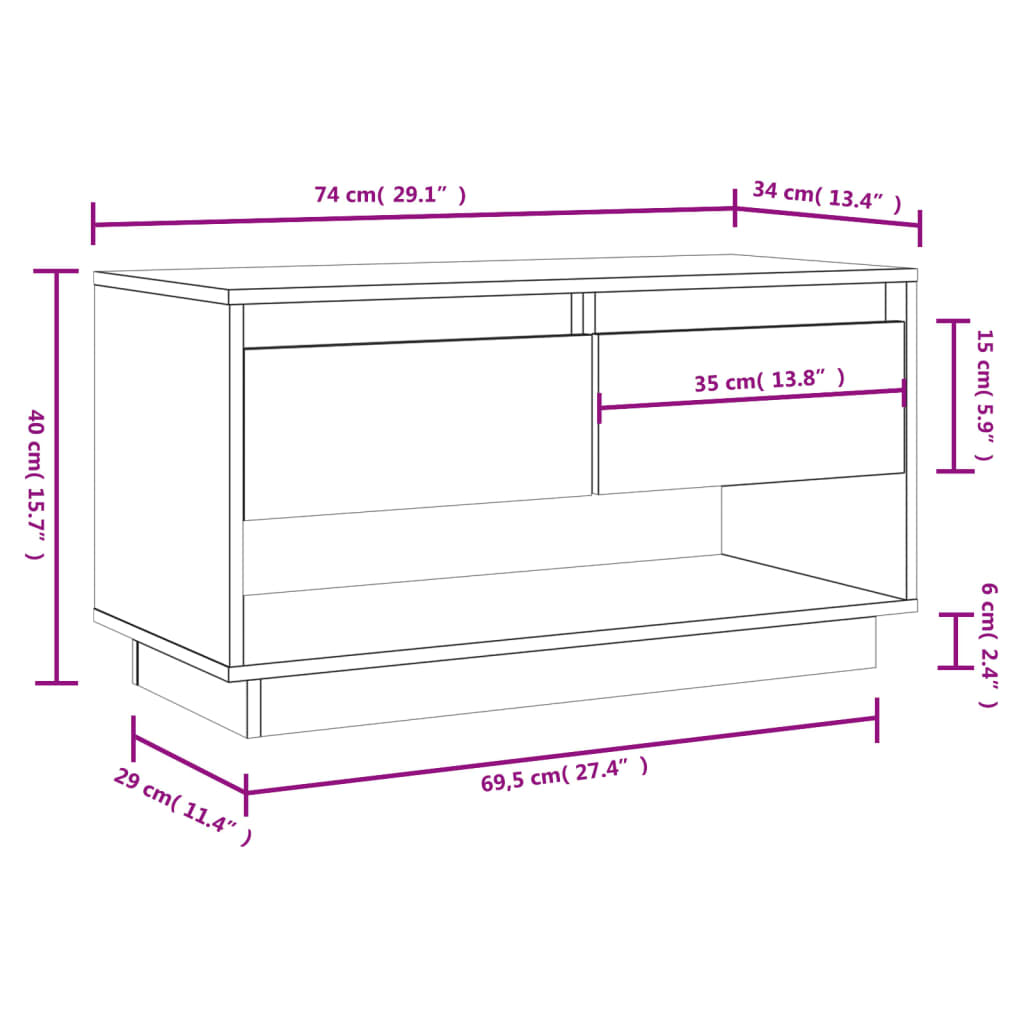 Mobile Porta TV Grigio 74x34x40 cm in Legno Massello di Pino | homemem39
