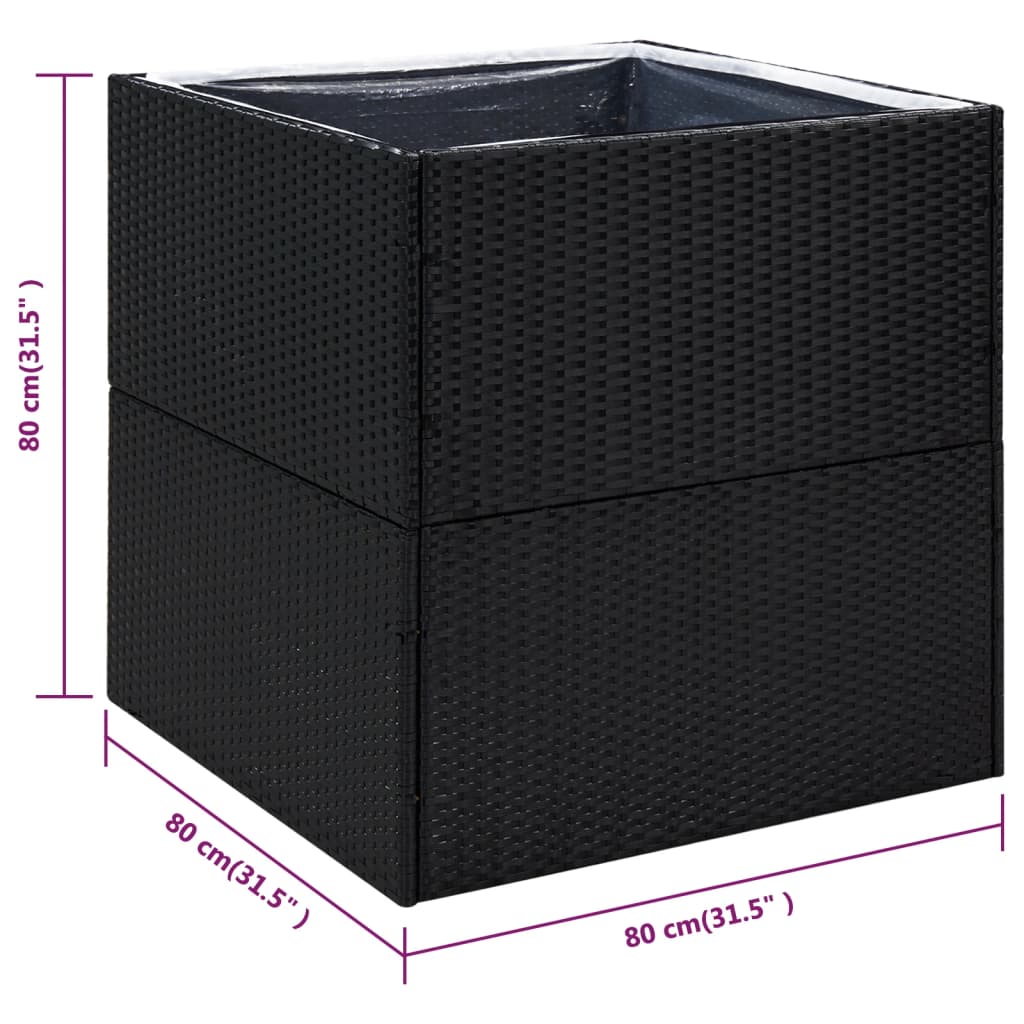 Fioriera da Giardino Nero 80x80x80 cm in Polyrattan - homemem39