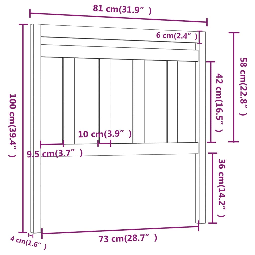 Testiera per Letto 81x4x100 cm in Legno Massello di Pino - homemem39
