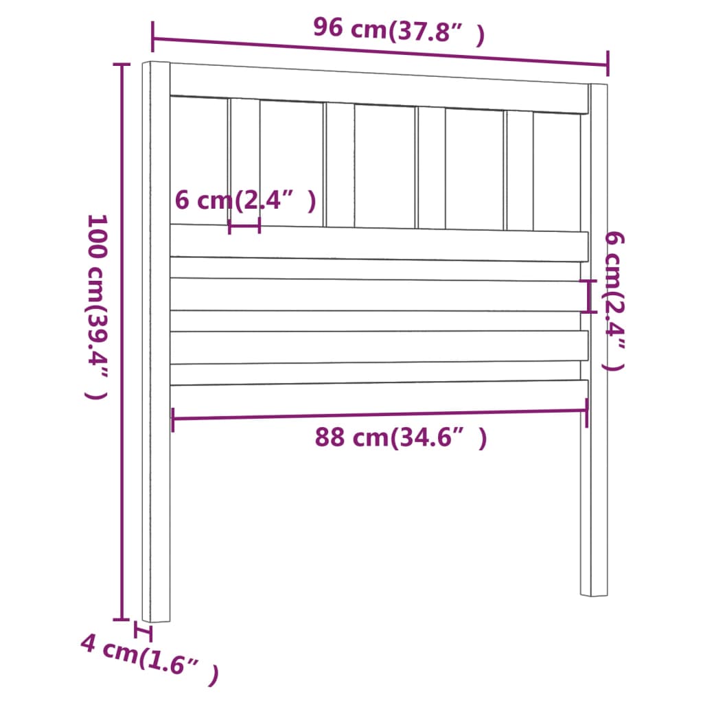 Testiera per Letto 96x4x100 cm in Legno Massello di Pino - homemem39