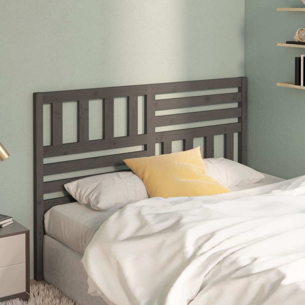 Gray Bed Headboard 146x4x100cm in Solid Pine Wood