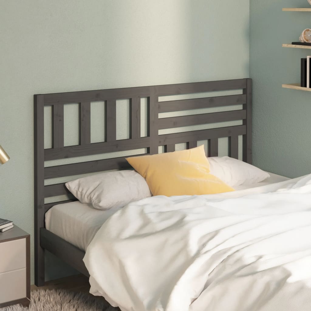 Gray Bed Headboard 146x4x100cm in Solid Pine Wood
