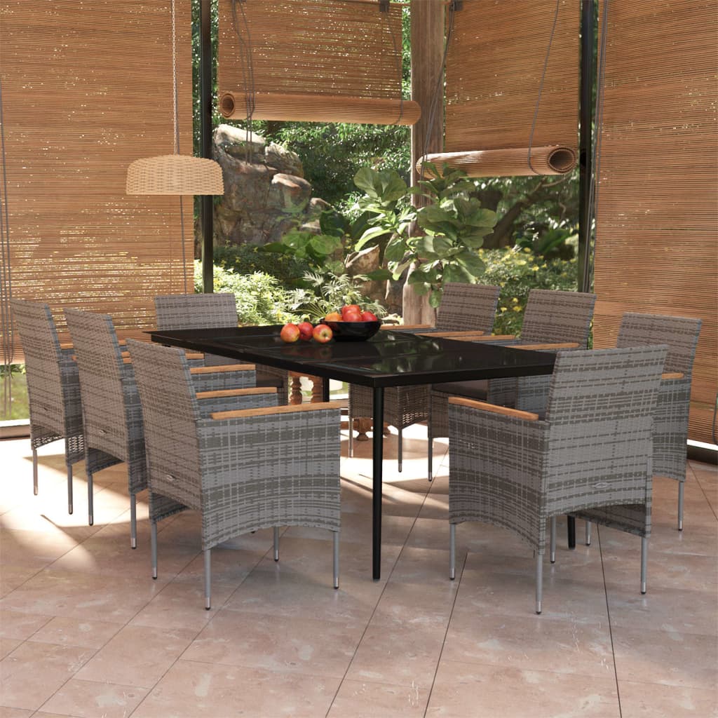 Set da Pranzo da Giardino 9 pz con Cuscini Nero e Grigio - homemem39