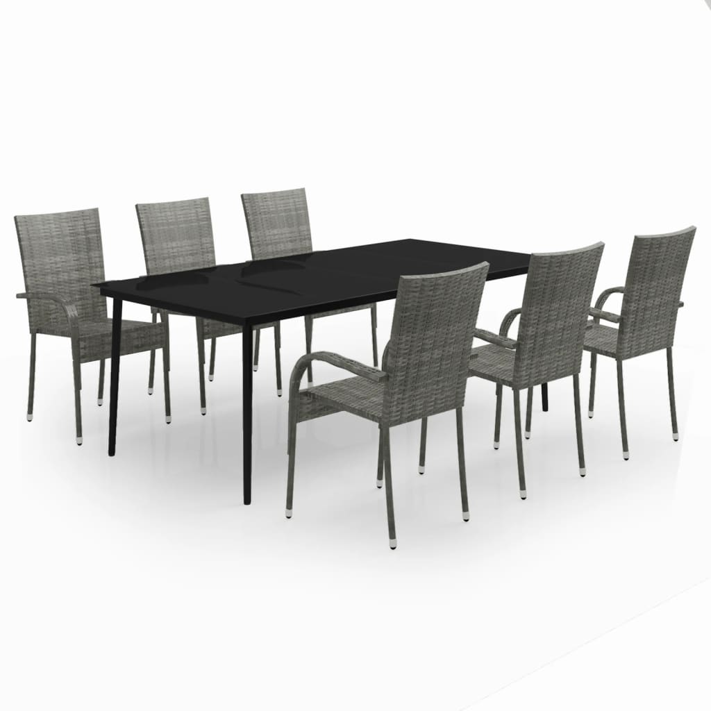Set da Pranzo per Giardino 7 pz con Cuscini Grigio e Nero - homemem39