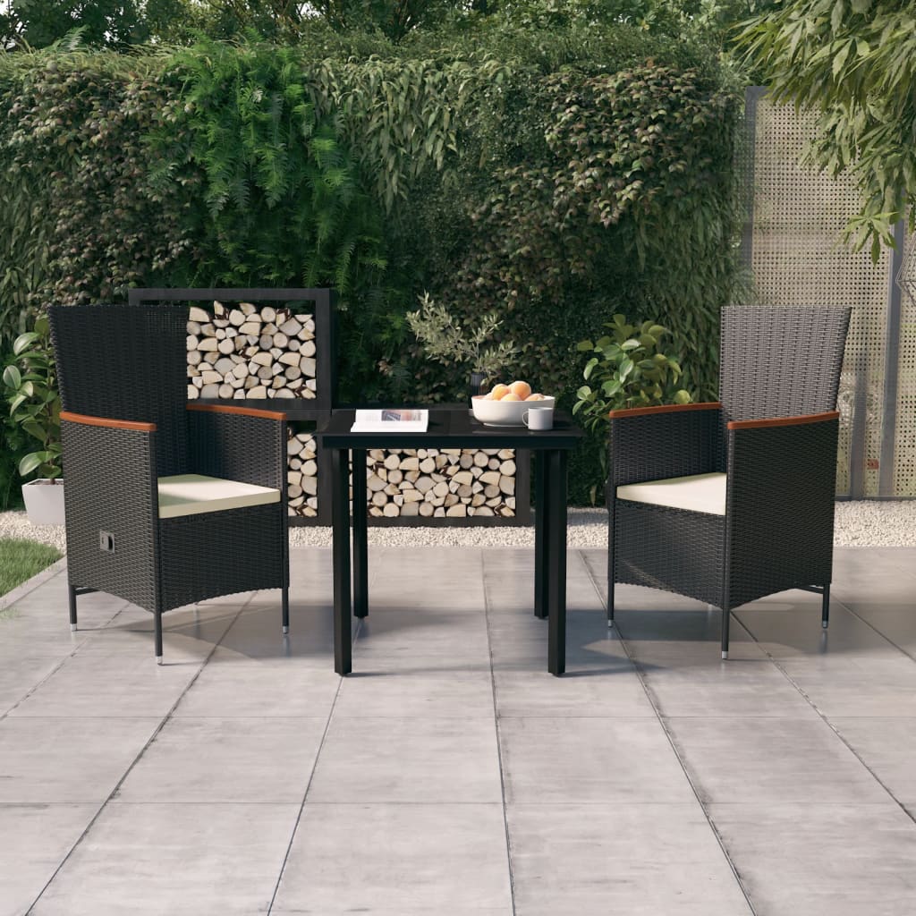 Set da Pranzo da Giardino 3 pz con Cuscini Nero - homemem39