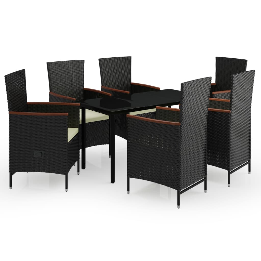 Set da Pranzo da Giardino 7 pz con Cuscini Nero - homemem39
