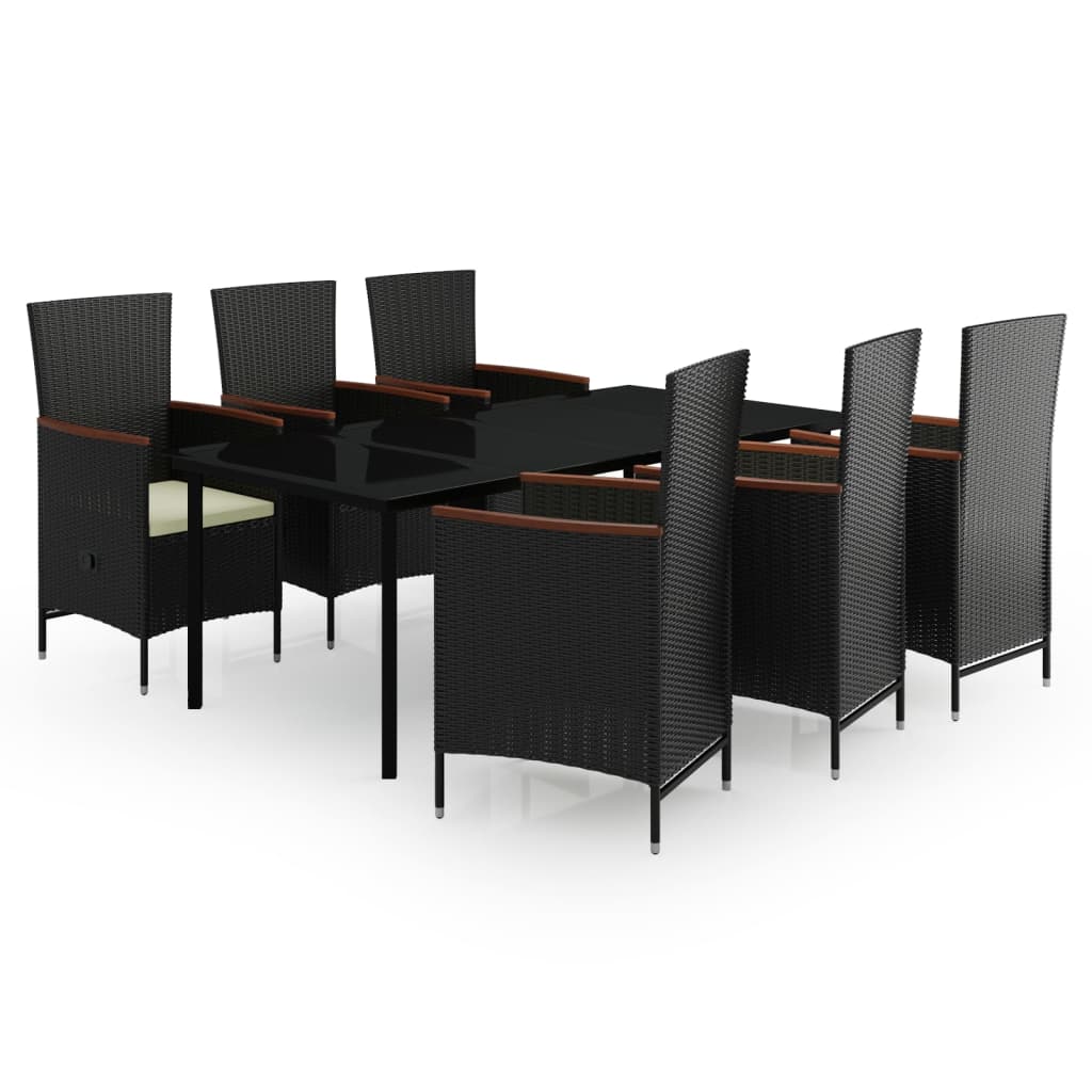 Set da Pranzo da Giardino 7 pz con Cuscini Nero - homemem39