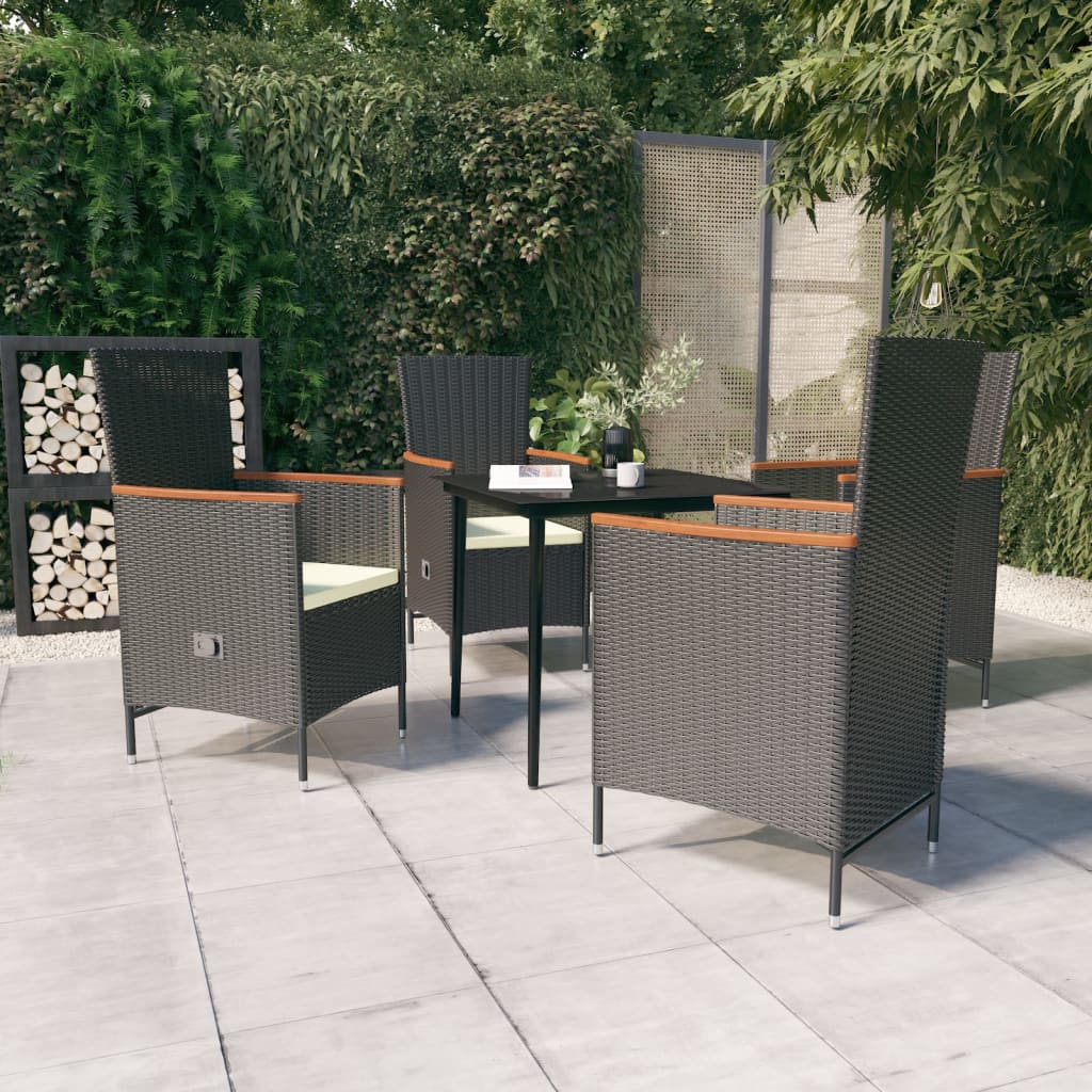 Set da Pranzo da Giardino 5 pz con Cuscini Nero - homemem39