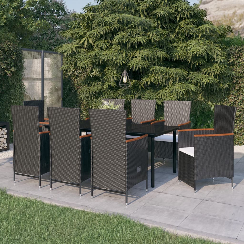 Set da Pranzo da Giardino 9 pz con Cuscini Nero - homemem39