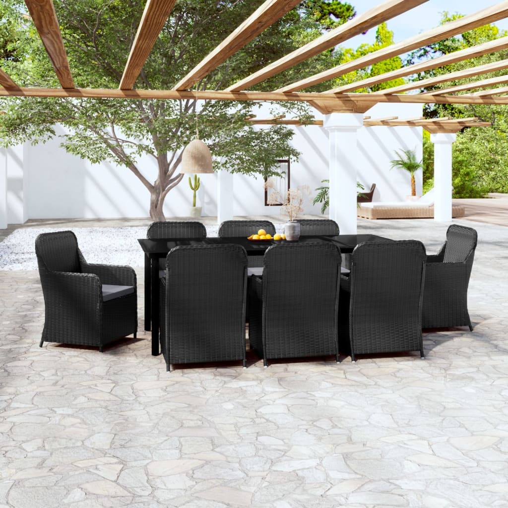 Set da Pranzo da Giardino 9 pz con Cuscini Nero - homemem39
