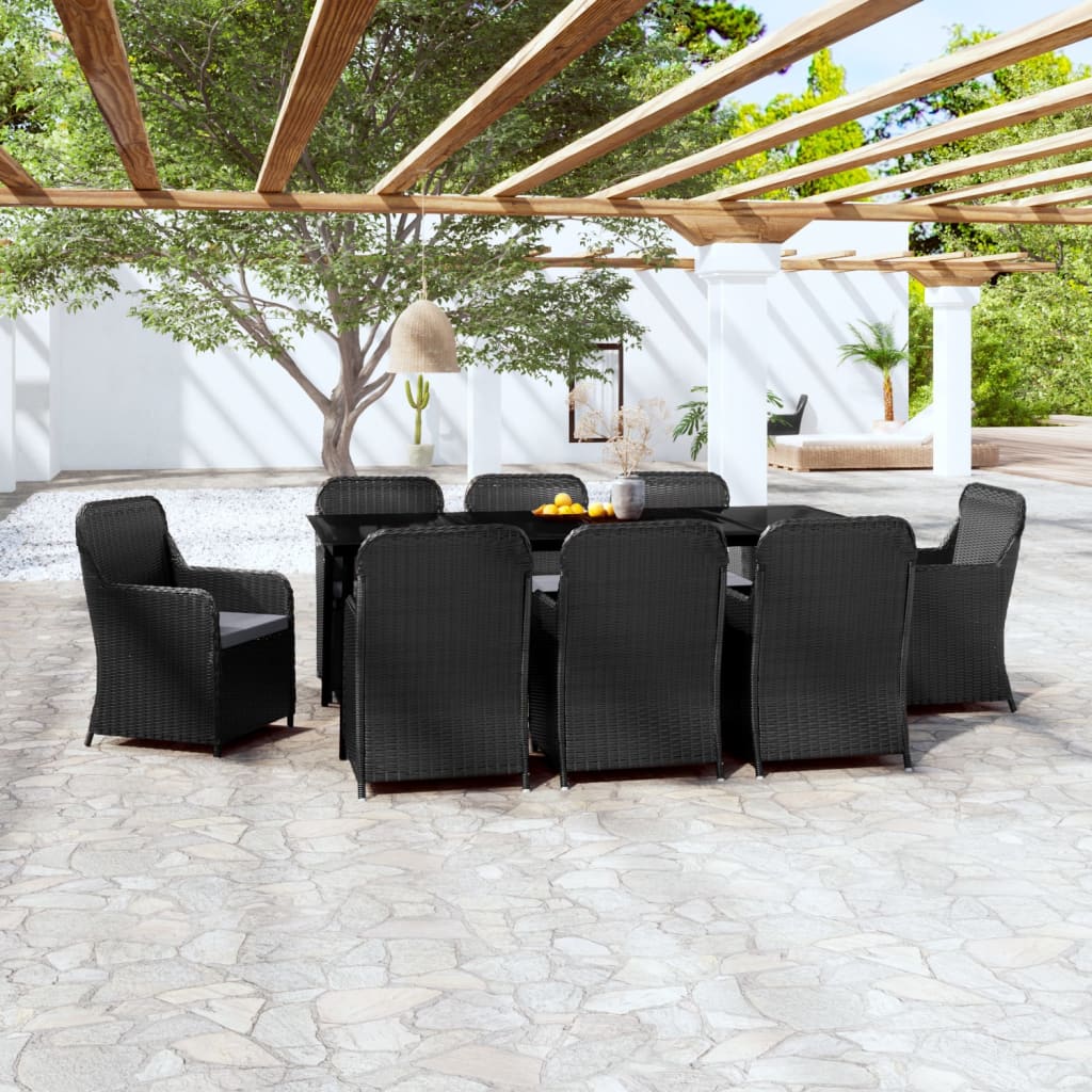 Set da Pranzo da Giardino 9 pz con Cuscini Nero - homemem39