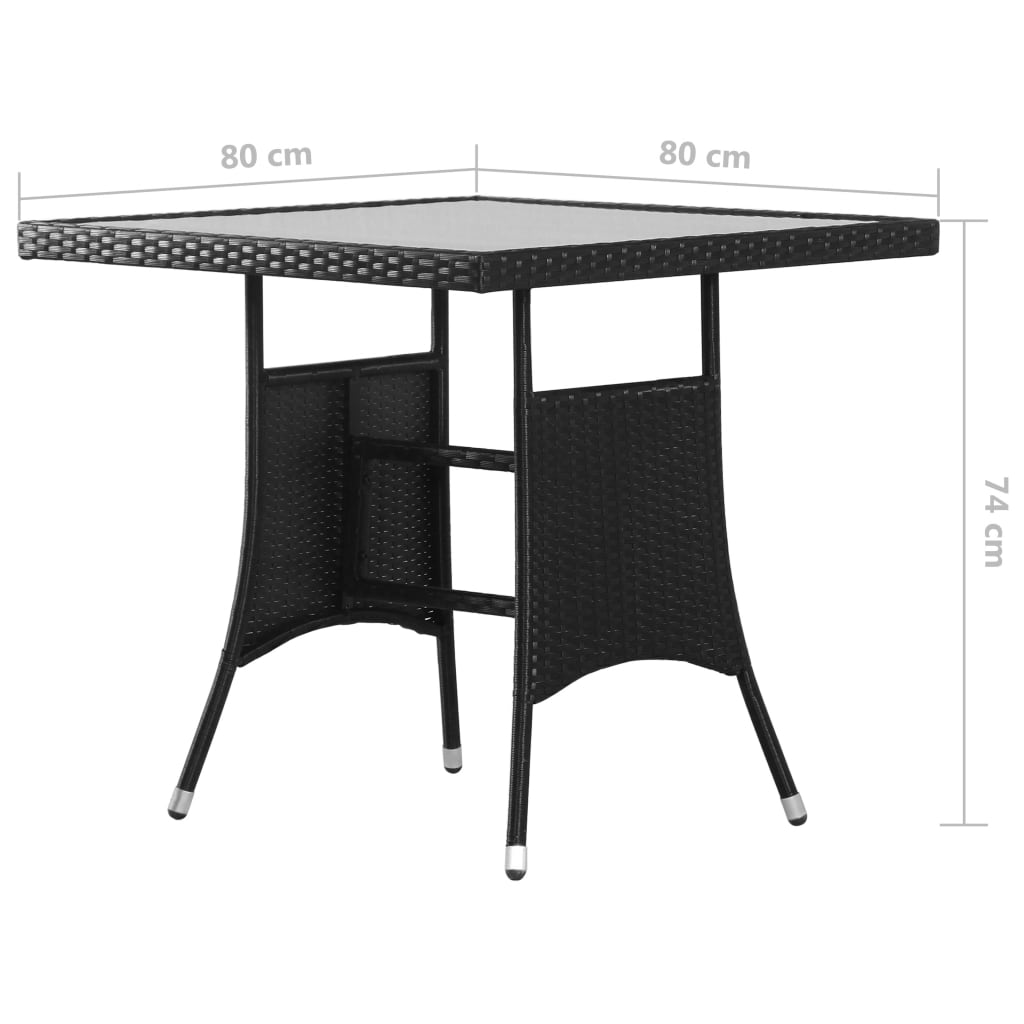 Tavolo da Giardino Nero 80x80x74 cm in Polyrattan | homemem39