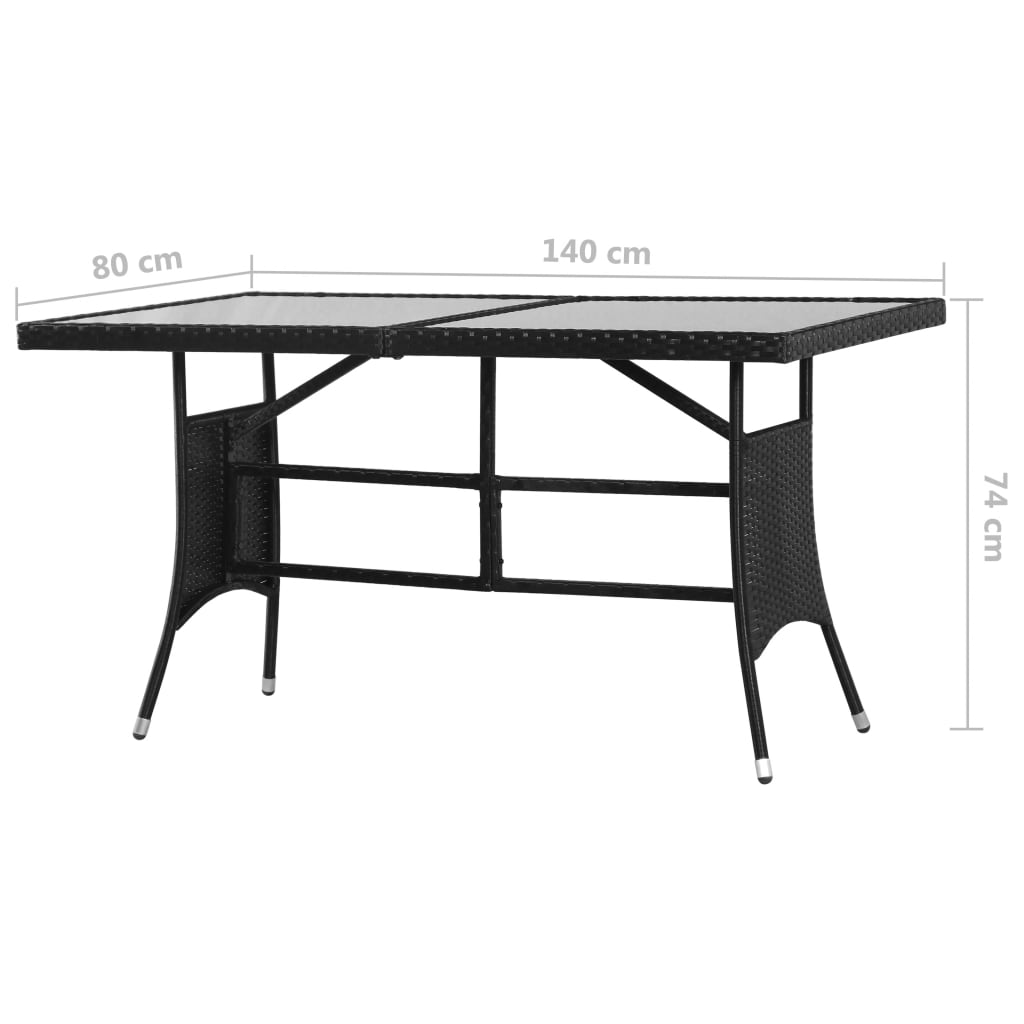 Tavolo da Giardino Nero 140x80x74 cm in Polyrattan | homemem39