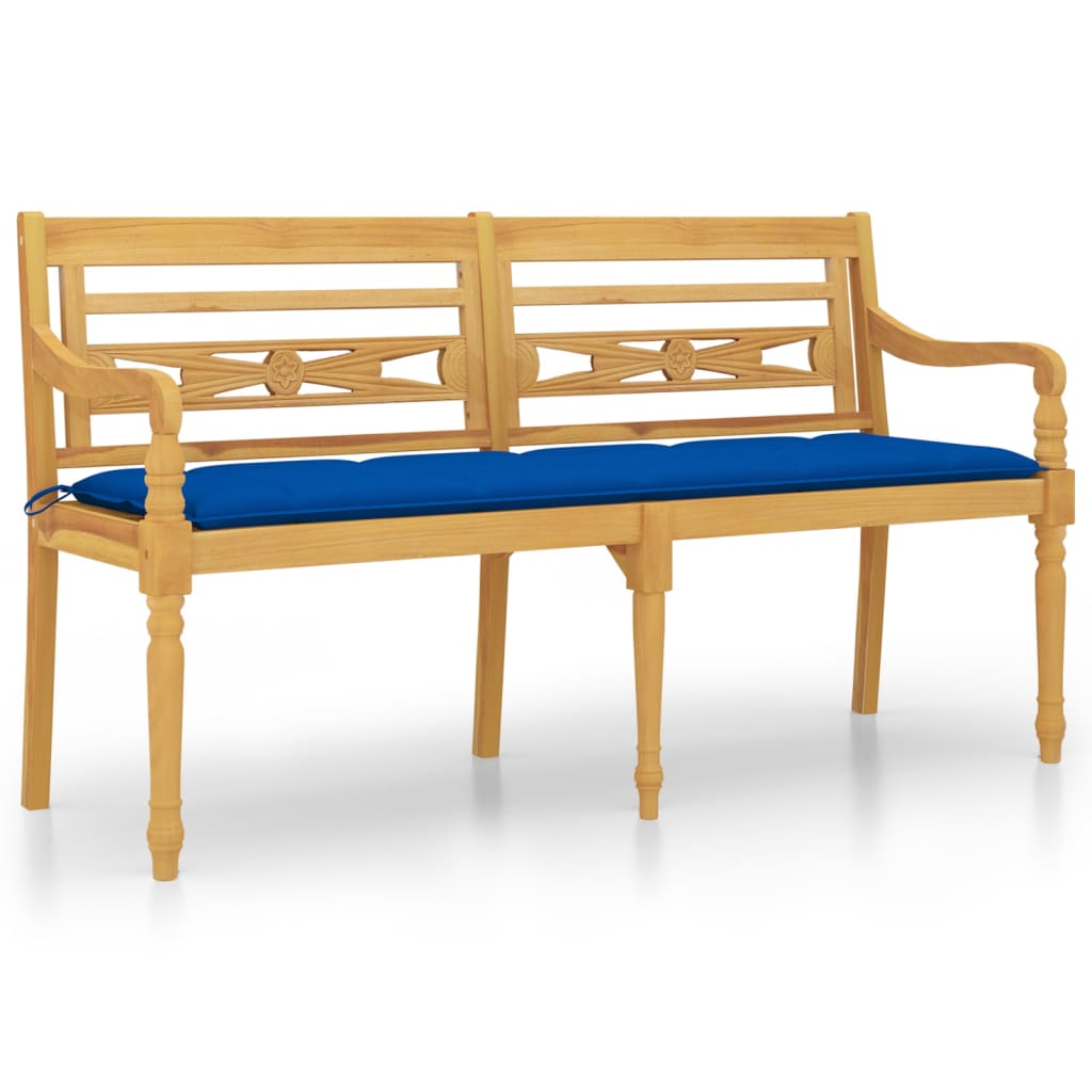 Panchina Batavia con Cuscino Blu 150 cm Legno Massello Teak - homemem39
