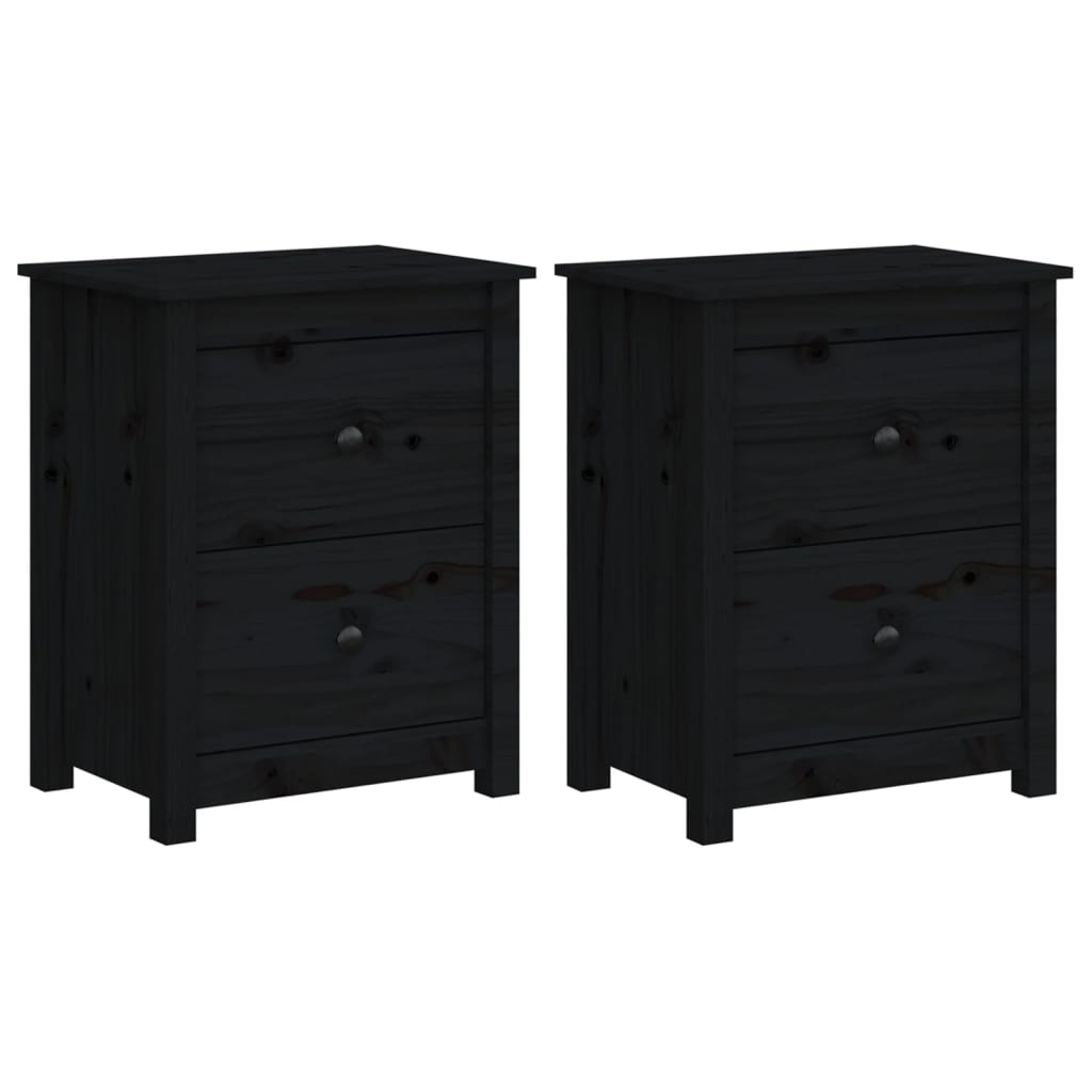 Comodini 2 pz Neri 50x35x61,5 cm in Legno Massello di Pino - homemem39