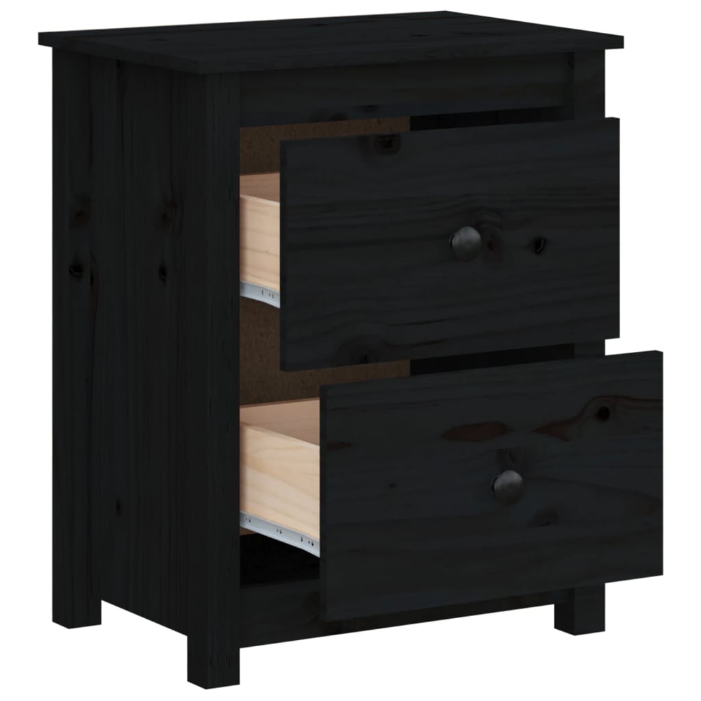 Comodini 2 pz Neri 50x35x61,5 cm in Legno Massello di Pino - homemem39