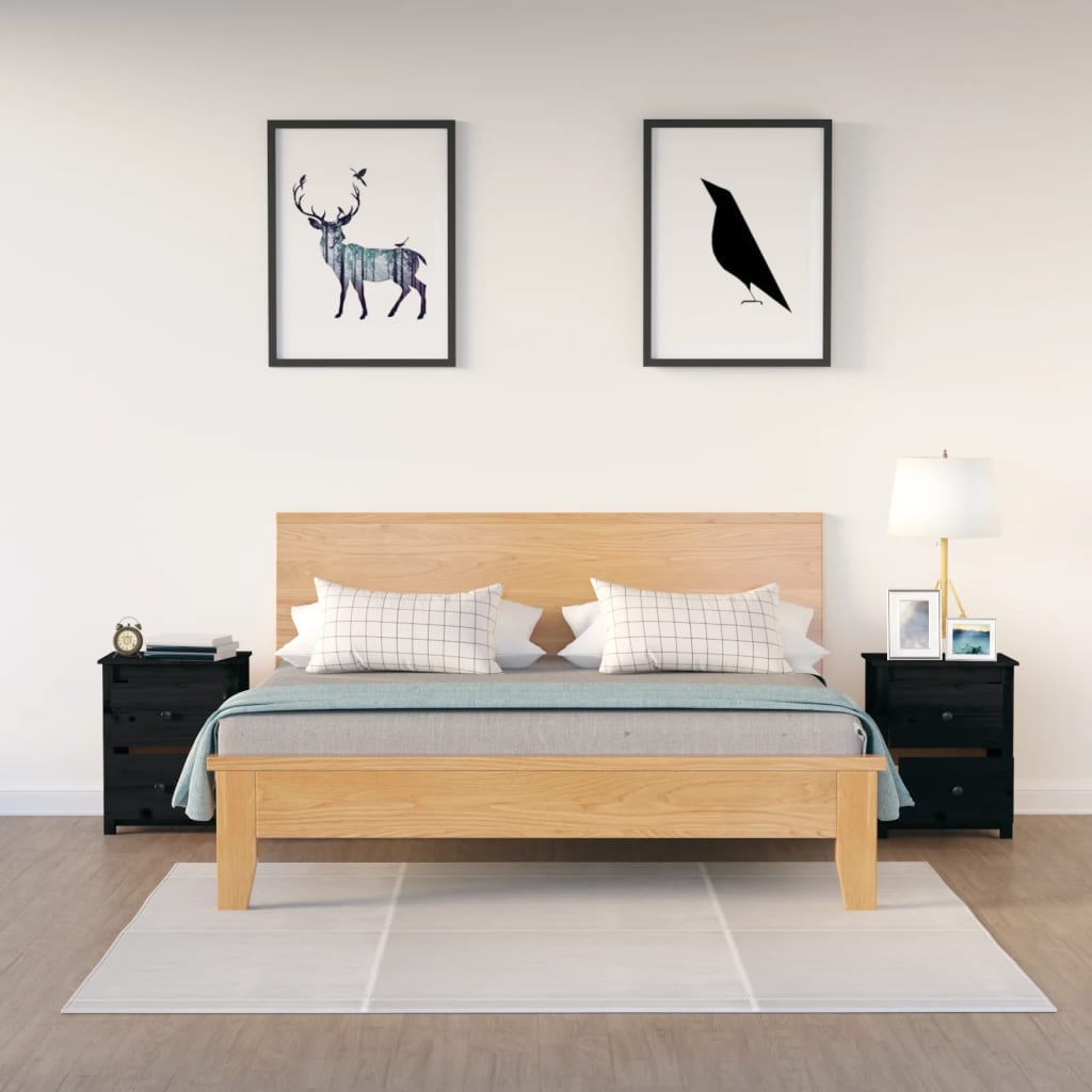 Comodini 2 pz Neri 50x35x61,5 cm in Legno Massello di Pino - homemem39