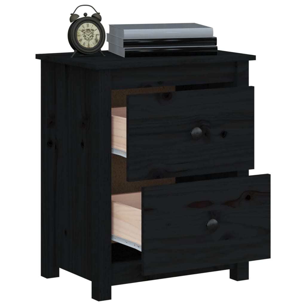 Comodini 2 pz Neri 50x35x61,5 cm in Legno Massello di Pino - homemem39