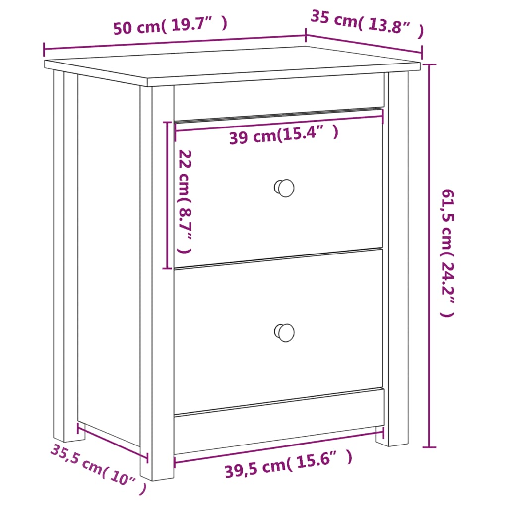 Comodini 2 pz Neri 50x35x61,5 cm in Legno Massello di Pino - homemem39