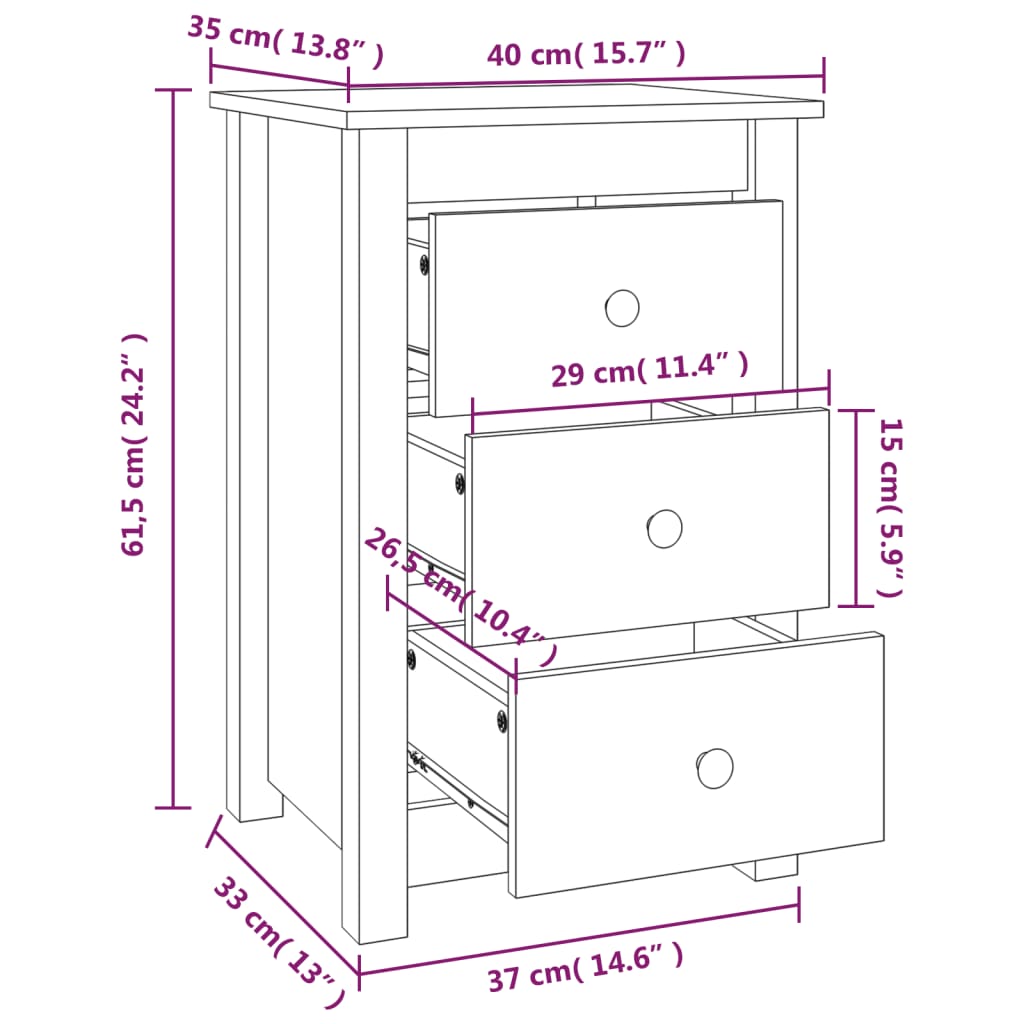 Comodini 2 pz ambra 40x35x61,5 cm in Legno Massello di Pino | homemem39