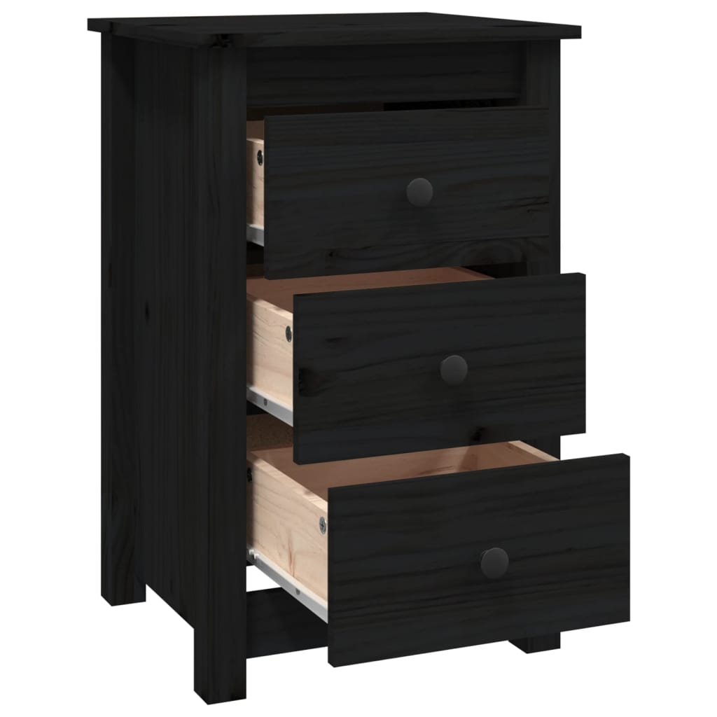 Comodini 2 pz Nera 40x35x61,5 cm in Legno Massello di Pino