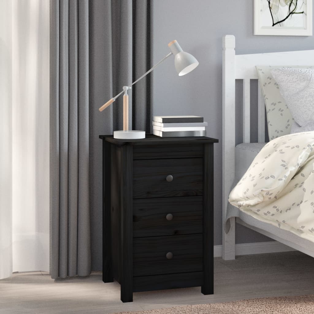 Comodini 2 pz Nera 40x35x61,5 cm in Legno Massello di Pino