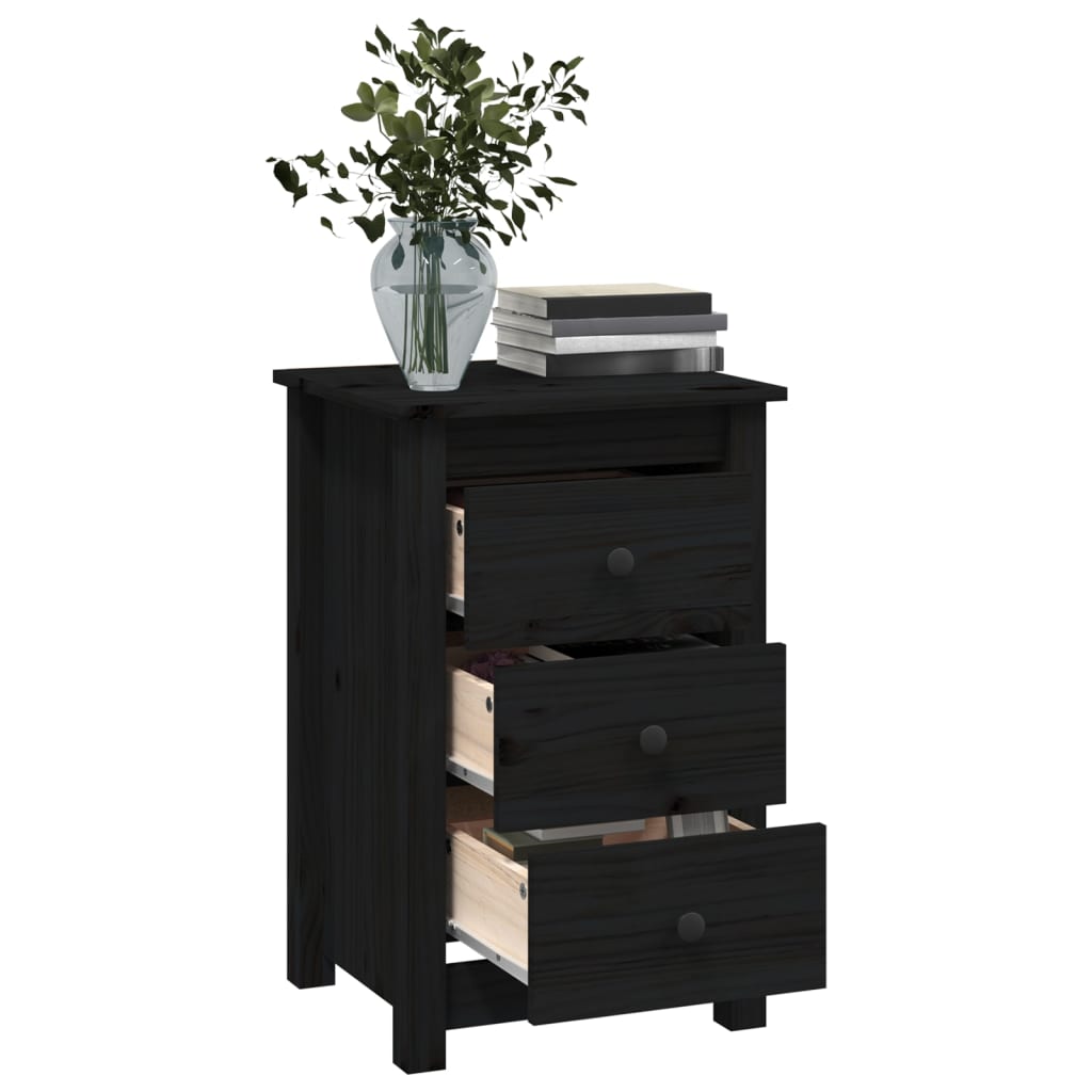 Comodini 2 pz Nera 40x35x61,5 cm in Legno Massello di Pino