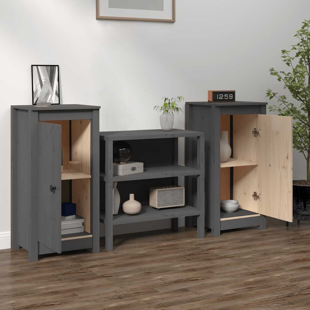 Credenze 2 pz Grigie 39x35x80 cm in Legno Massello di Pino - homemem39