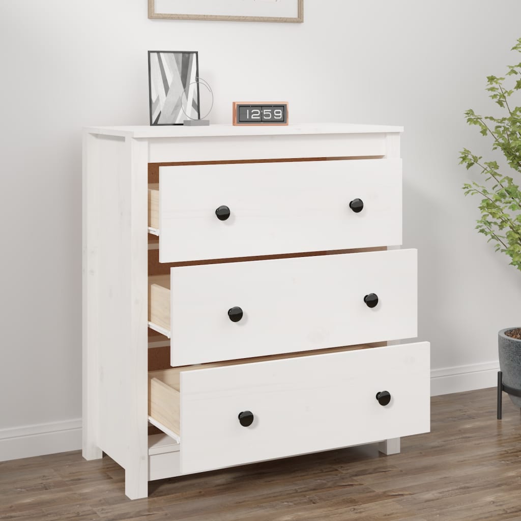 Credenza Bianca 70x35x80 cm in Legno Massello di Pino - homemem39