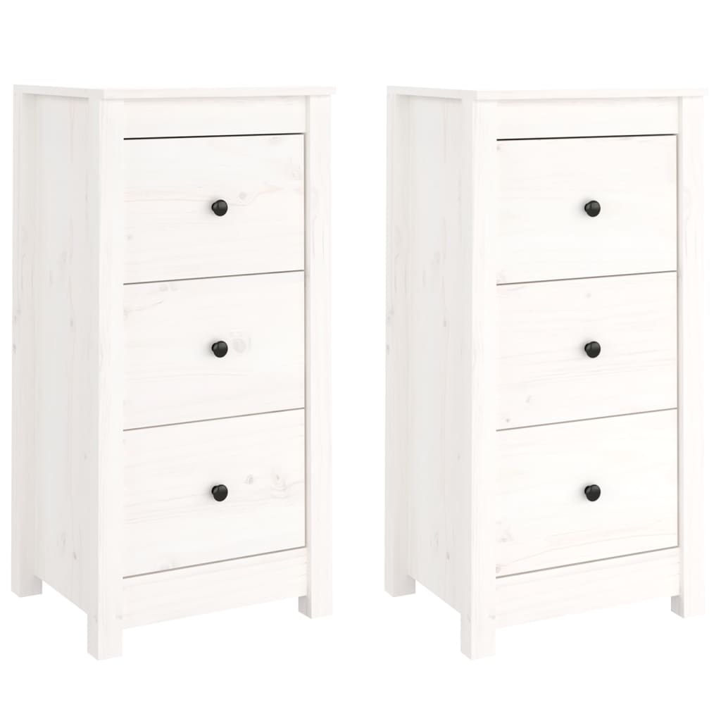 Credenze 2 pz Bianche 40x35x80 cm in Legno Massello di Pino - homemem39