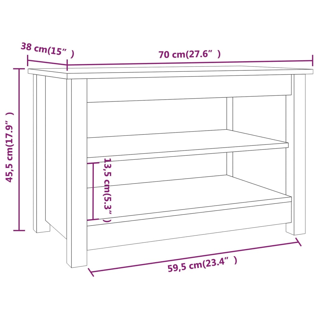 Scarpiera Nera 70x38x45,5 cm in Legno Massello di Pino - homemem39